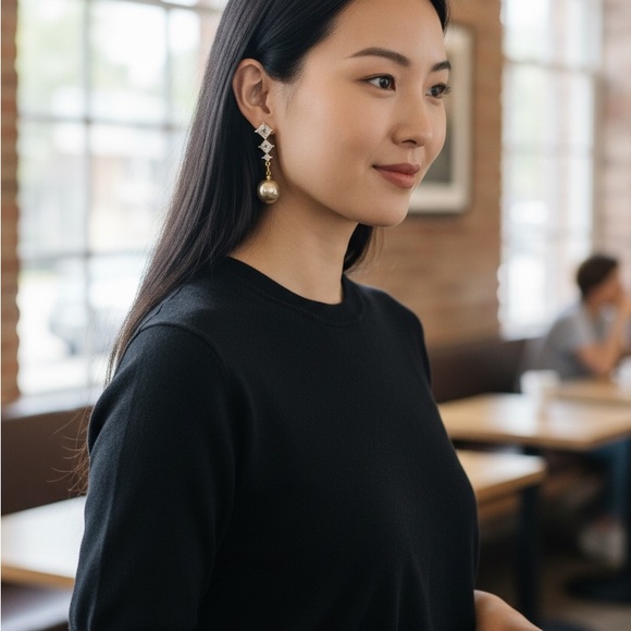 Gold and Pearl Drop Earrings - Picture 3 of 4